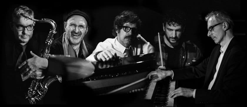 Johannes Enders, Roberto Di Gioia and the Organauts pictured with saxophone, drums, organ and keyboard.