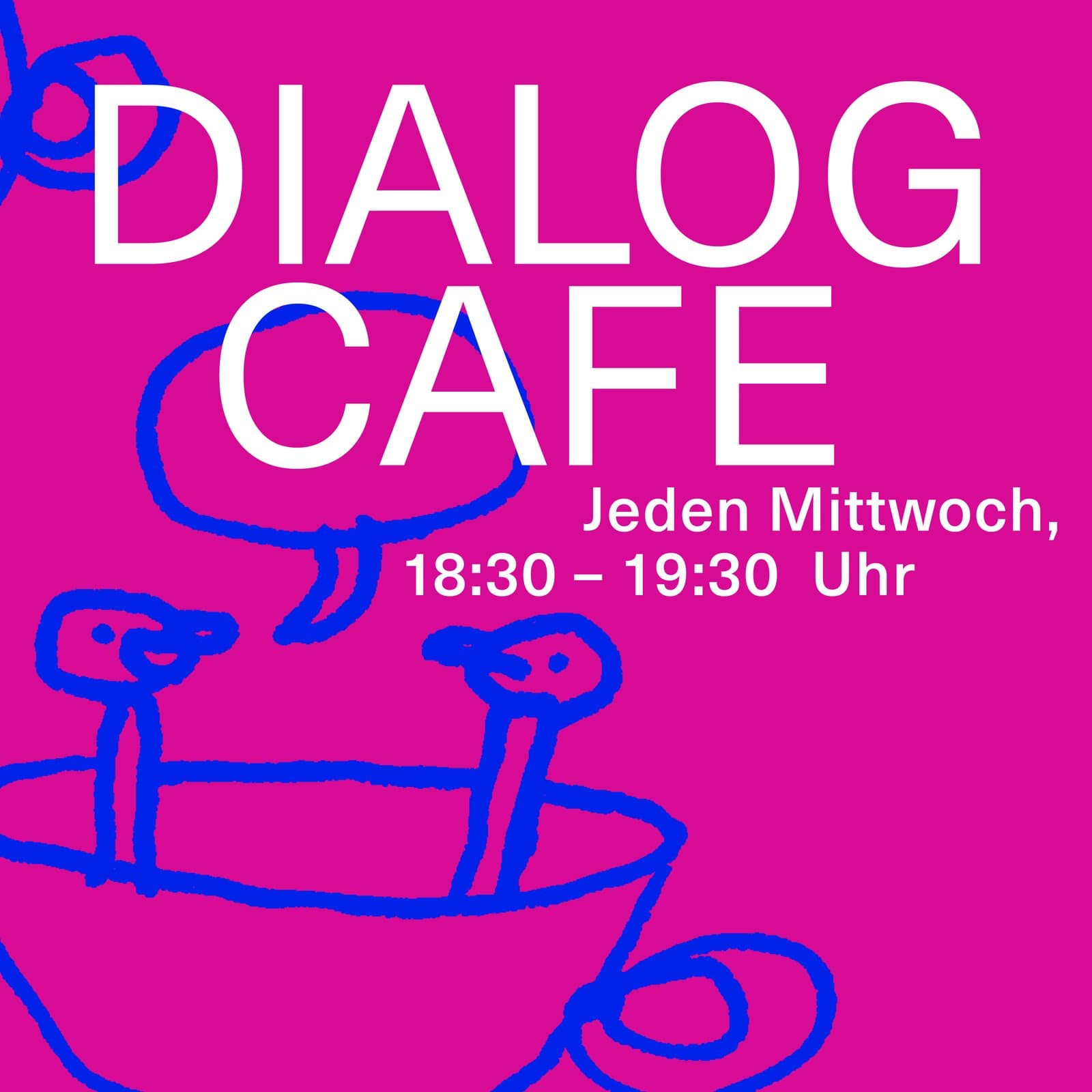 People sitting together in conversation around tables at the Giesinger Bahnhof cultural centre.